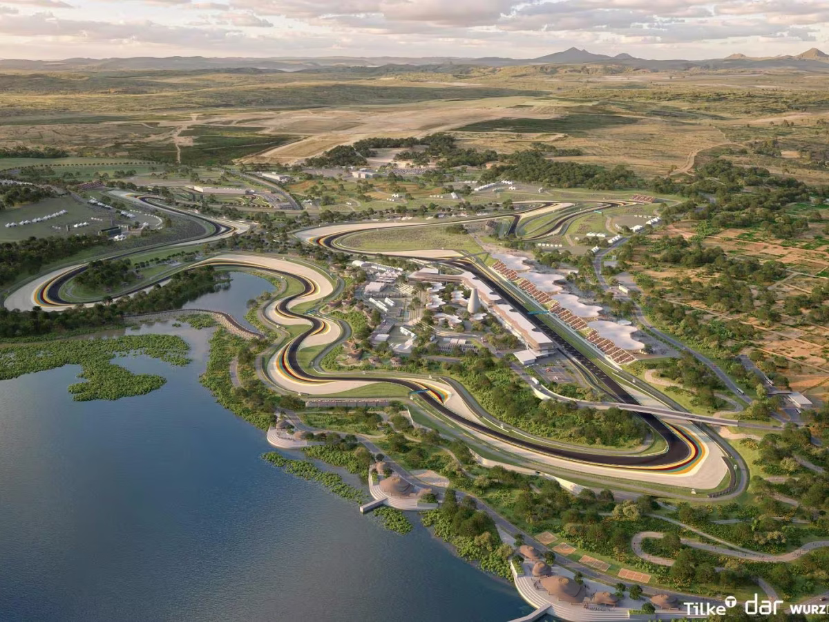 Conceptual rendering imagining a future Formula 1 circuit in Bugesera, Rwanda, where the African Grand Prix is planned to take place. The image is illustrative and not a confirmed depiction of the final venue.