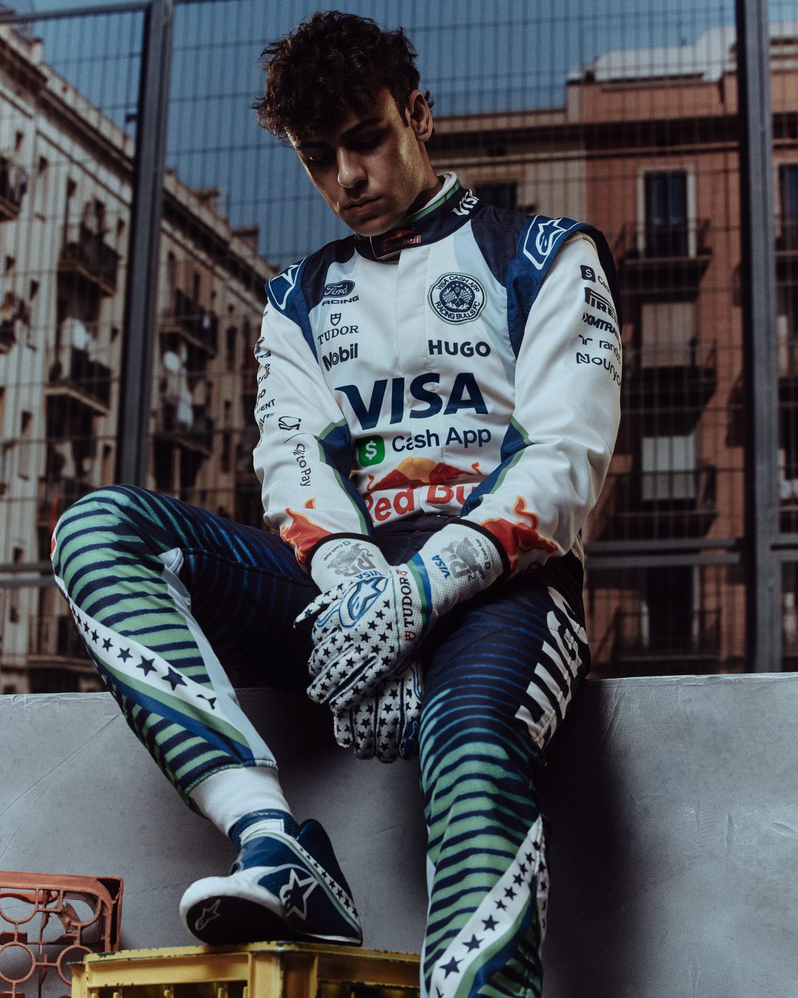 Arvid Lindblad wearing his Racing Bulls team shirt in the Formula 1 paddock.